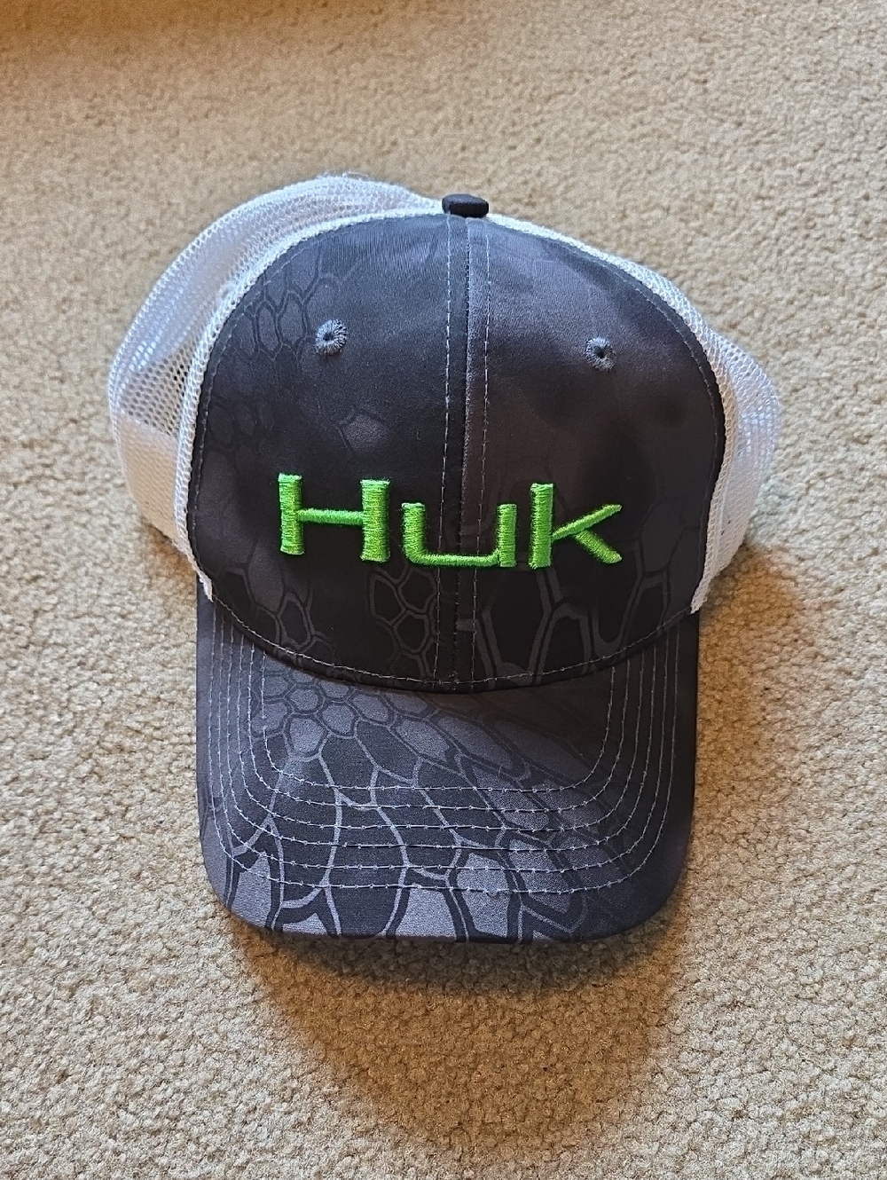 Huk Charcoal & White Mesh Cap with Neon Green Logo
